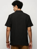 Men Black Striped Shirt-H-WAI-M197-1599-Black