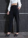 Women Black Waist Button Pants