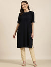 Women Navy Blue Solid Straight Kurta-DF-1356-Navyblue