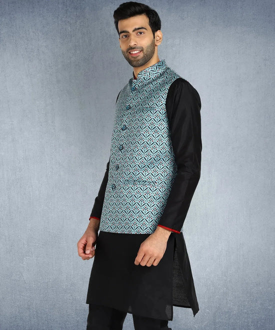 Hangup Men Standard Printed Men's Indian Wear-ST0311259_Blue_PrntNehru