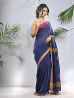 Blue Cotton Saree With Stripes Pattern-MA56CH33880045