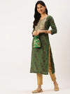 Women's Green Printed Straight Kurtas-AT-A418-K-Green