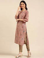 Women's Purple Printed Straight Kurta-HO-2122-Mauve