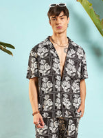 Men White & Black Floral Relax Fit Shirt