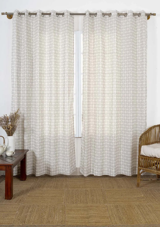 Mirage 100% cotton geometric sheer curtain for living room - Light filtering - Grey - Single - Pack of 1-2404211017