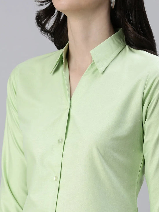 Women's Green Solid Shirt-AE-3331034-Green