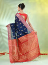 Navy Blue Cotton Saree With Nakshi Zari Borders-MA66BCT431050024