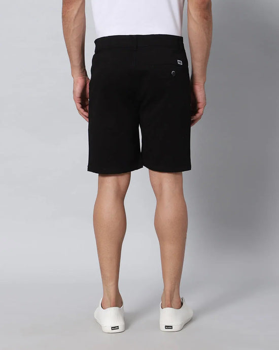 Solid Stretchable Shorts with 3 pockets-Black