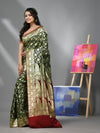 Dark Green Silk Banarasi Saree With Zari Woven Floral And Paisley Designs-MA52BSL441050018