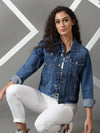 Women's Navy Blue Solid Denim Jacket-GZ-5502-Navyblue