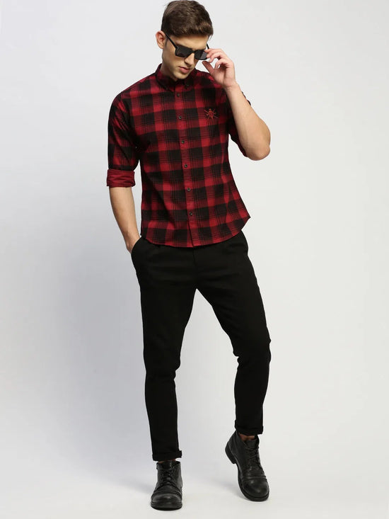 Men Maroon Checked Shirt-CLEON-1784-Maroon