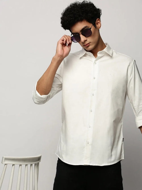 Men White Solid Shirt-FAVORPLAIN-200-White