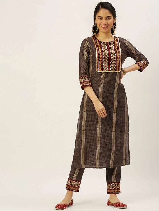 Women's Brown Printed Kurta Sets-GW-2646-Brown