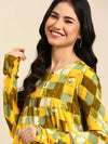 Women's Yellow Printed Anarkali Kurta-ON-608-Yellow