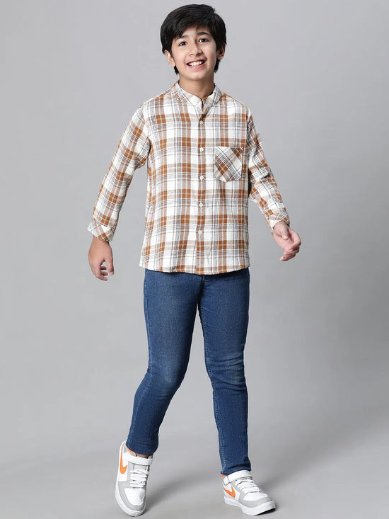 Kids Boy Multicolor Brush Check Full Sleeve Buttoned Cotton Shirt-W23617BSH003