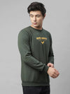 Rigo Bottle Green Placement Print Round Neck Fleece Sweatshirt