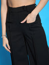 Women Black Front Pleated Straight Fit Trousers