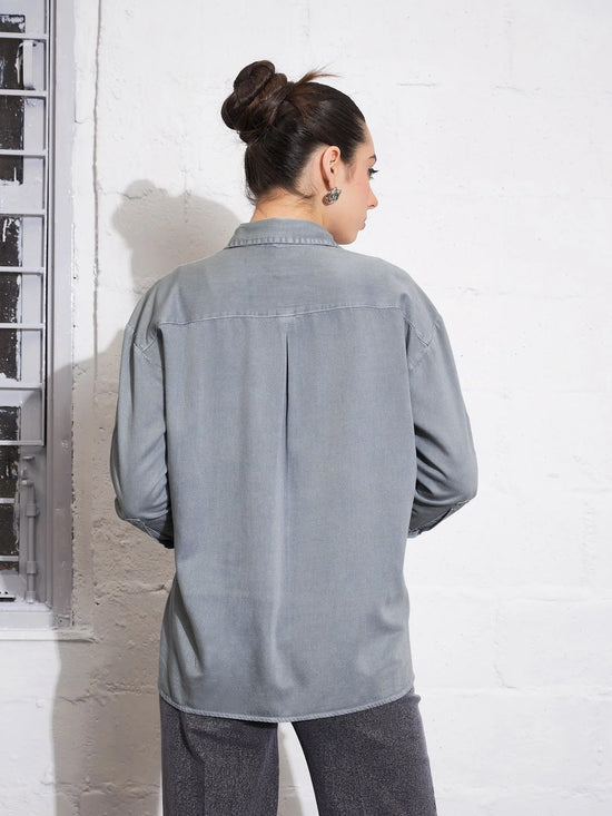 Women Light Blue Cotton Twill Oversized Shirt