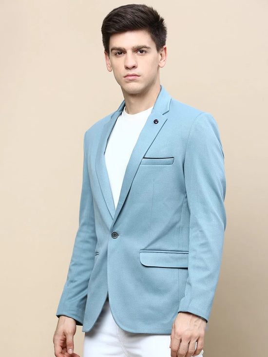 Men Blue Solid Casual Blazers-LBR-5500-Turquoiseblue