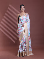 Sky Blue Floral Print Silk Soft Saree With Zari Border-MA60BSL01770006