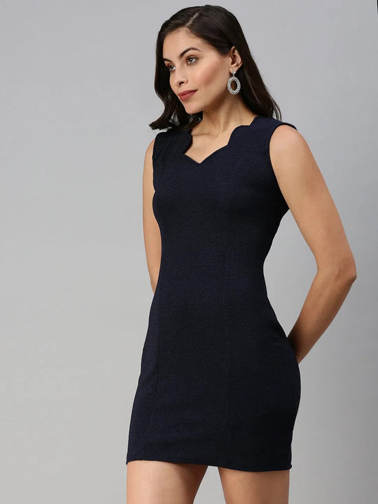 Women Navy Blue Solid Bodycon Dress-AE-9949-Navyblue