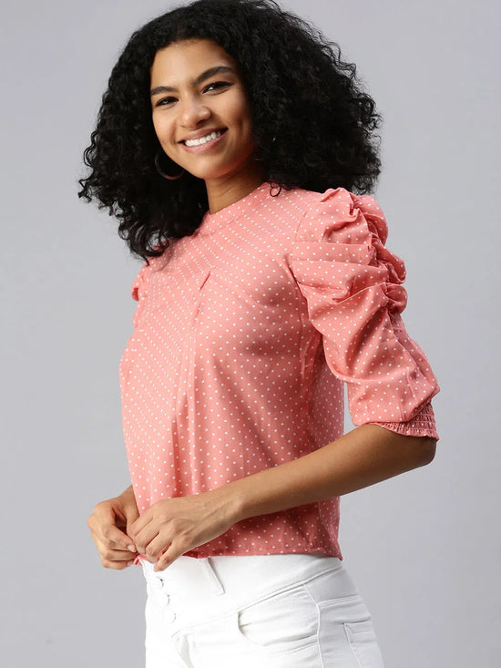 Women Peach Printed Boxy Top-AE-7043-Peachwhite