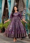 Plum Ethnic Motif Printed Santoon Dress With Thread & Zari Work-J4674PLUM