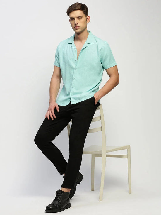 Men Green Solid Shirt-AANYA-1687-Seagreen