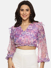 Floral Purple Front Gathered Crop Top-17315