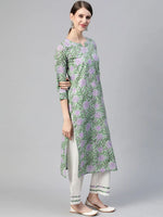 Ahika Women Green Cotton Printed Straight Kurta Pant Set-VKSKD1125_3XL