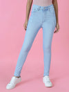 Women's Blue Solid Skinny Fit Denim Jeans-GZ-5268-Blue