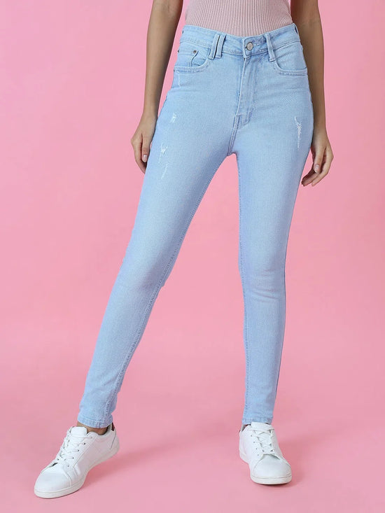 Women's Blue Solid Skinny Fit Denim Jeans-GZ-5268-Blue