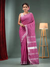 Violet Cotton Blend Handwoven Saree With Zari Border-MA50BCT40500133