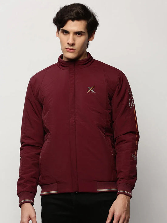 Men Maroon Solid Casual Bomber Jackets-ZD-3601-Maroon