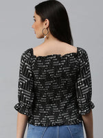 Women's Printed Black Top-AE-10275-Blackwhite