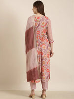 Women Anarkali Peach Ethnic Motifs Kurta and Trousers Set Comes With Dupatta-BC-SK-1829-Peach