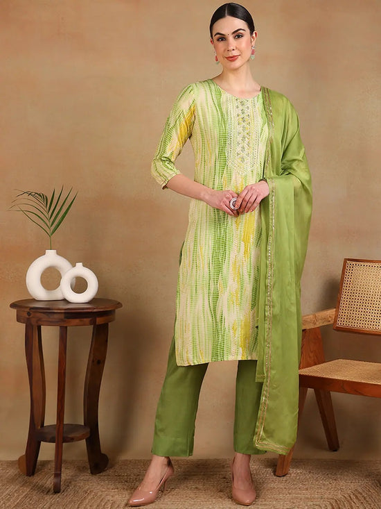 Ahika Women Cream Cotton Blend Embroidered Straight Kurta Pant Set