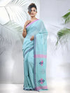 Sea Green Cotton Saree With Stripes Pattern-MA56CH33880043