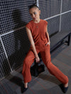 Women Rust Pleated Sleeveless Top With Pants