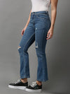 Women's Blue Solid Bootcut Denim Jeans-GZ-5304-3-Blue