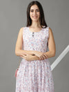 Women's White Floral Fit and Flare Dress-KG-503-White