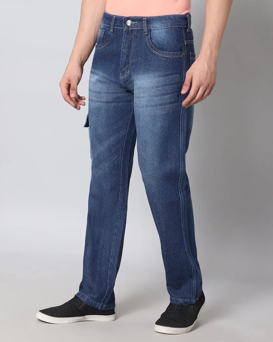 Retro Denim Jeans with 5 pockets-Blue-HBD23-30