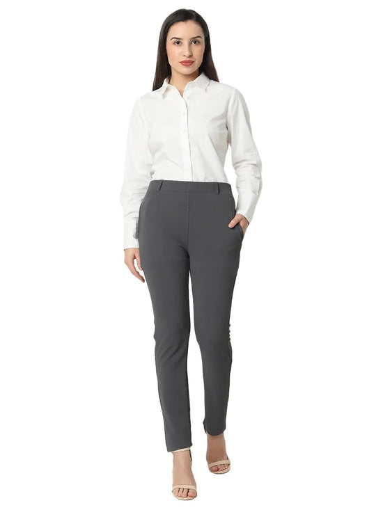 Smarty Pants Women's Cotton Lycra Ankle Length Grey Formal Trouser-SMPT-954C-S