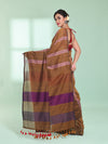 Dark Mustard Cotton Saree With Stripes Design-MA59CT06530001