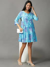 Women's Blue Printed Fit and Flare Kurti-GW-3294-Blue