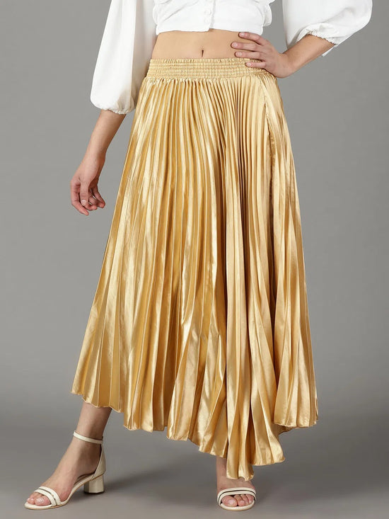 Women's Gold Solid Flared Skirt-AE-10347-Gold