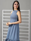 Women's Blue Solid Fit and Flare Dress-AE-15669-Blue