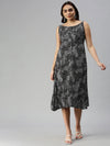 Women Black Printed A-Line Dress-AE-9920-Blackwhite