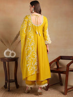 Ahika Women Yellow Silk Blend Embroidered Anarkali Kurta Palazzo Set With Dupatta-PKSKD2118A_XS