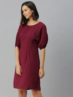 Women's Purple Solid A-Line Dress-AE-9893-Magenta